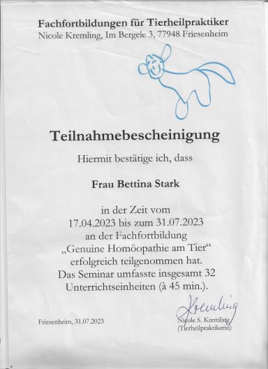 Ich bin zertifizierte Tierheilpraktikerin (Impulse e. V.) und habe zusätzliche Qualifikationen als Ernährungsberaterin für Hunde und Katzen, Ich bin zertifizierte Tierheilpraktikerin (Impulse e. V.) und habe zusätzliche Qualifikationen als Ernährungsberaterin für Hunde und Katzen,